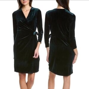 Anne Klein Velvet Wrap Dress Dark Green Long Sleeve Holiday Party Size 12